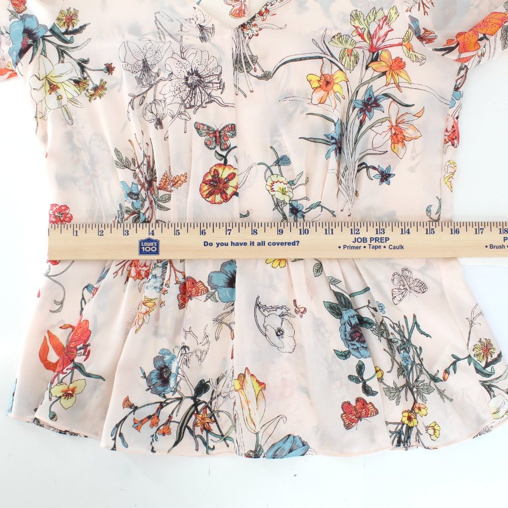 Rebecca Taylor 100%Silk Long Tie Sleeve Meadow Floral Top Pink Combo V-neck 2 - Picture 11 of 15